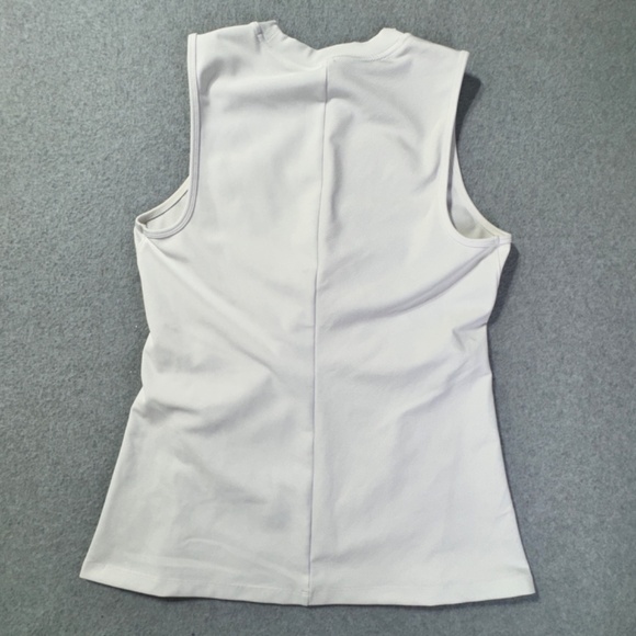 Athleta Top Womens L White Crew Neck Ruched Side Sleeveless Pullover Stretch - Picture 7 of 7